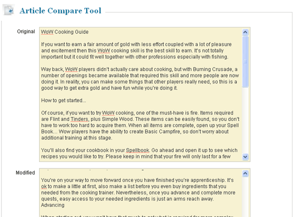 Article Compare Tool Screenshot